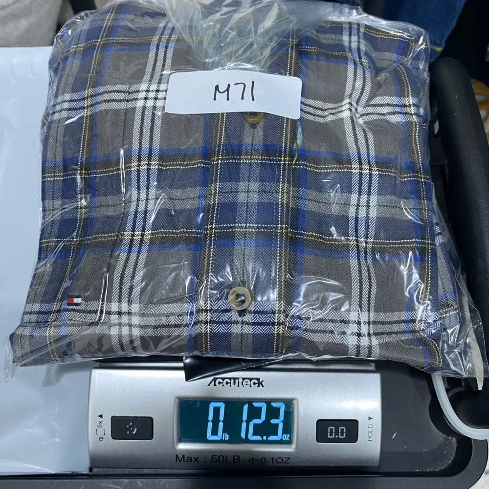 Tommy Hilfiger Blue Gray Plaid Button‎ Up Long Sleeve Casual Shirt Mens Large